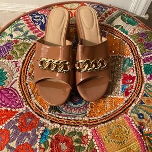 Elegant Tan Chain Slide Sandals